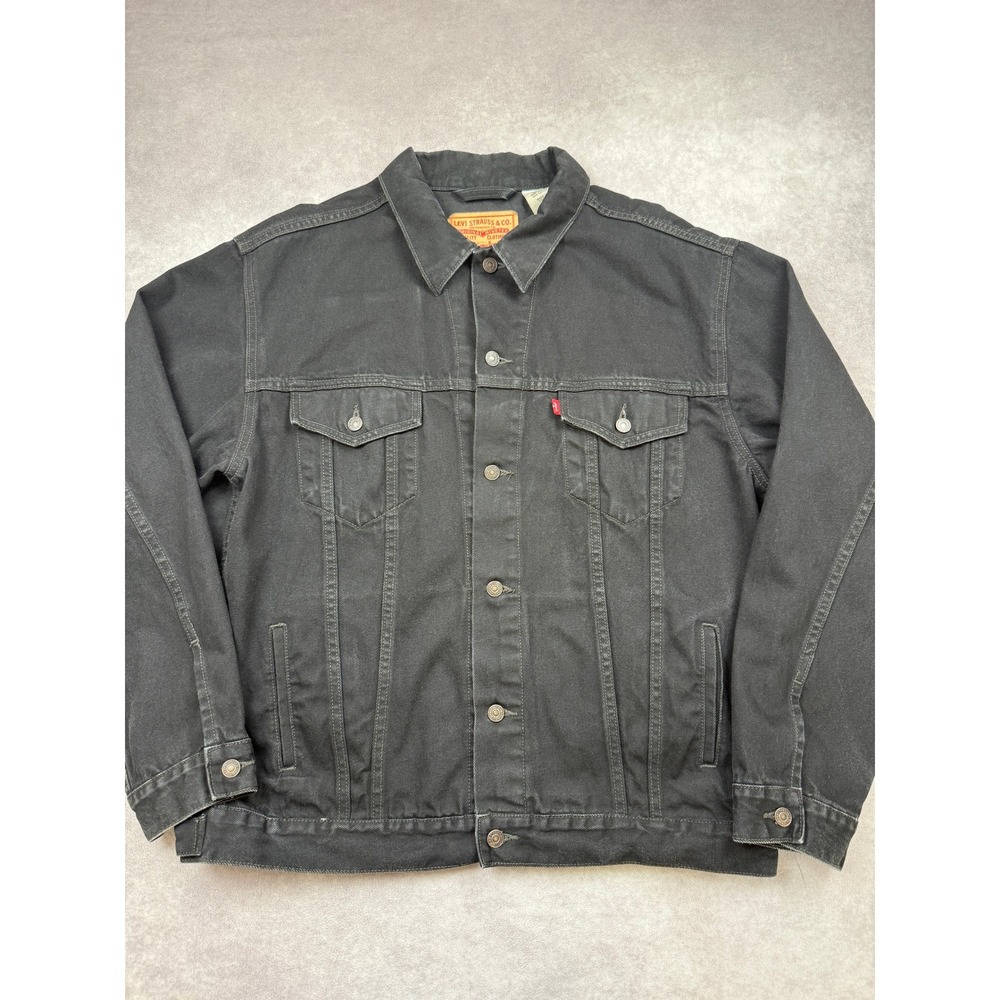Levis Mens XL Standard Trucker Jacket Black Denim 70507 Cotton Red Tab Casual
